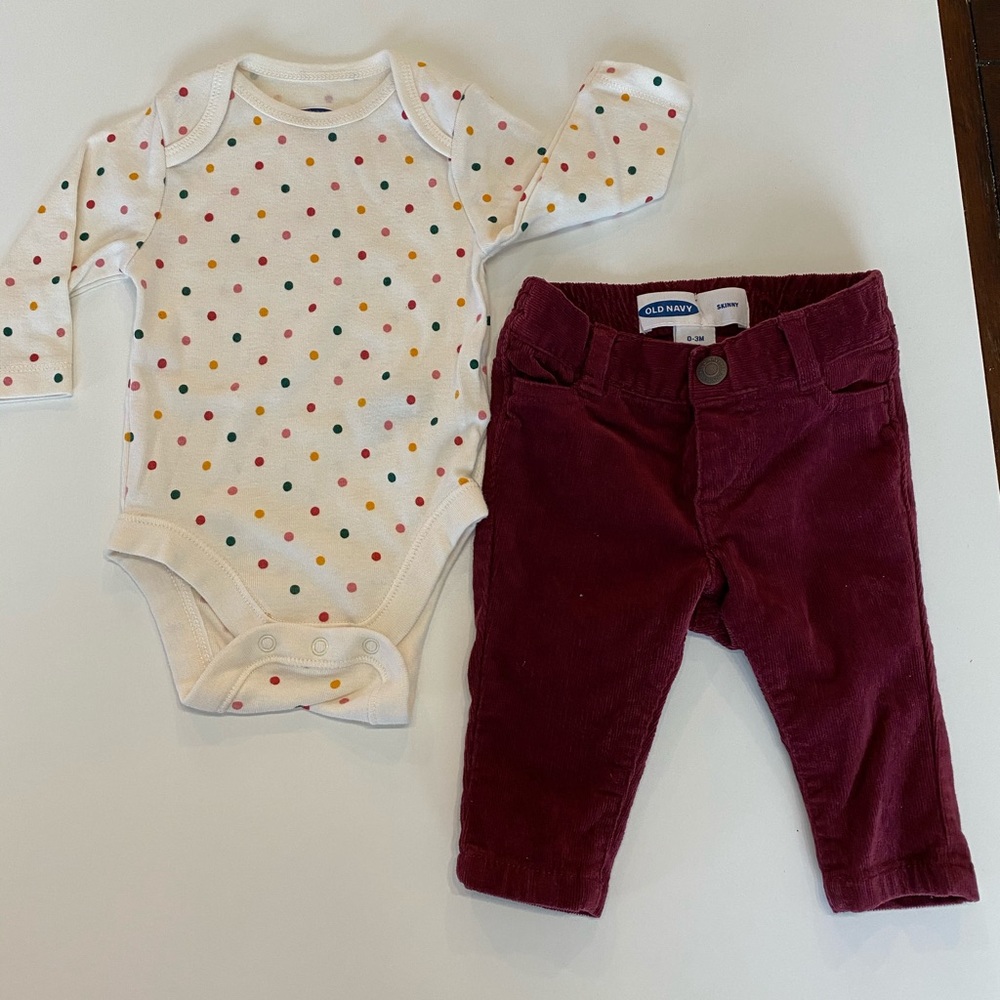 Old Navy onesie & corduroy jeans 0-3 months